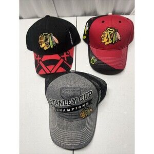 3 CHICAGO BLACKHAWKS NHL 2013 Stanley Cup Plus Red And Black Hawks Hats